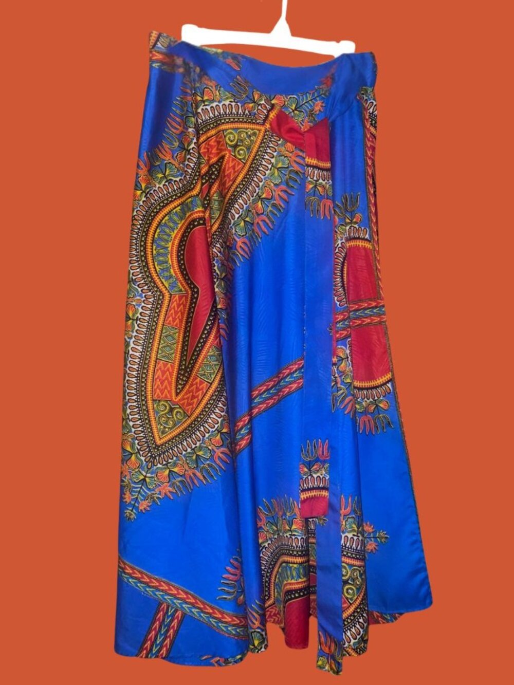 African Print Wrap Skirt Blue Dashiki Print Adjustable Maxi Skirt